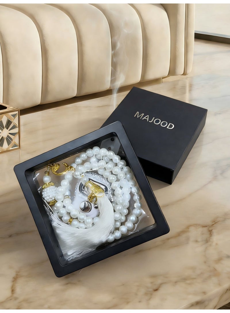 MAJOOD 1 Set of 99 resin imitation pearl prayer beads 8mm  and an electronic counter, packaged in a gift box. - Image 2